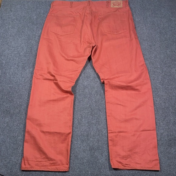 Levi's 501 Jeans Mens 44x32 Red/Orange Denim Cotton Straight Button Fly Workwear - Picture 5 of 15